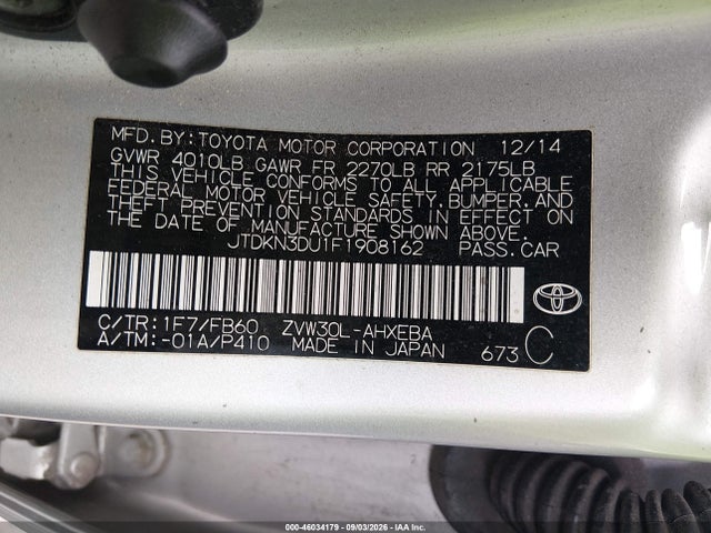 Aukcja sprzedaży 2015 Toyota Prius, vin: JTDKN3DU1F1908162, numer aukcji: 46034179