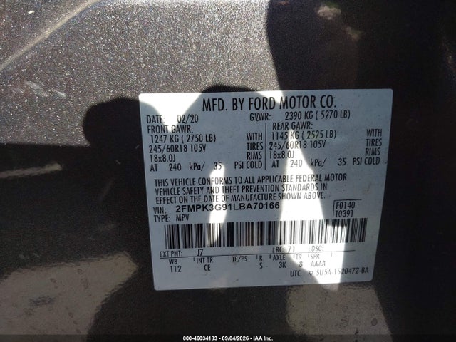 Ford EDGE SE 2020 2FMPK3G91LBA70166 Image 9