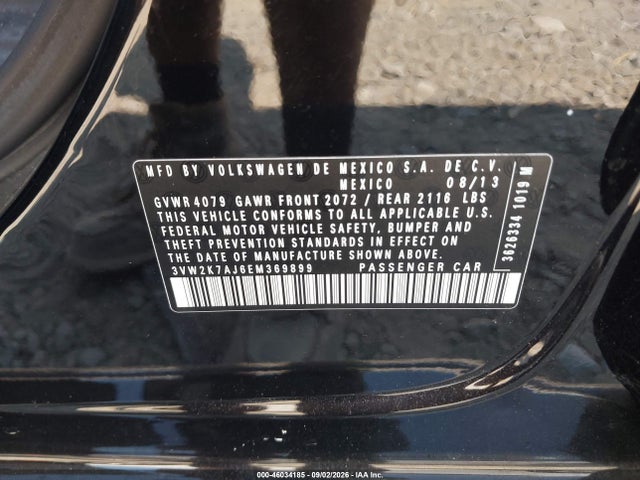 46034185 :رقم المزاد ، 3VW2K7AJ6EM369899 vin ، 2014 Volkswagen Jetta 2.0l S مزاد بيع