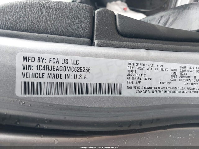 46034188 :رقم المزاد ، 1C4RJEAG0MC625256 vin ، 2021 Jeep Grand Cherokee Laredo X 4x2 مزاد بيع