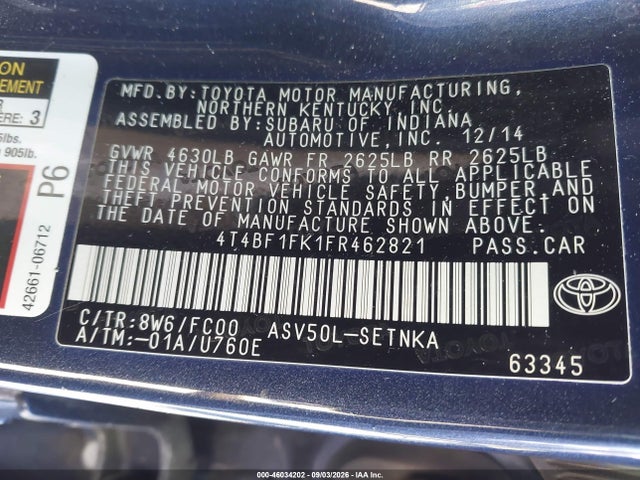 Продаж на аукціоні авто 2015 Toyota Camry Le, vin: 4T4BF1FK1FR462821, номер лоту: 46034202
