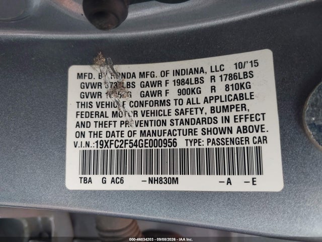 Honda Civic Lx 2016 19XFC2F54GE000956 Image 9