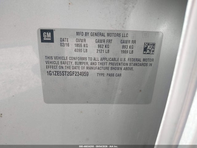 46034255 :رقم المزاد ، 1G1ZE5ST2GF234959 vin ، 2016 Chevrolet Malibu 1lt مزاد بيع