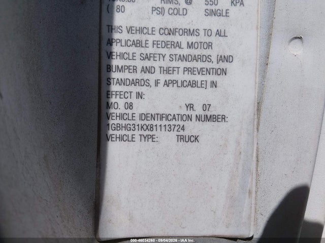 46034260 :رقم المزاد ، 1GBHG31KX81113724 vin ، 2008 Chevrolet Express Cutaway Work Van مزاد بيع