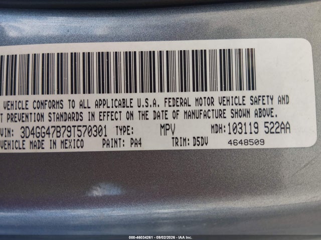 46034261 :رقم المزاد ، 3D4GG47B79T570301 vin ، 2009 Dodge Journey Se مزاد بيع
