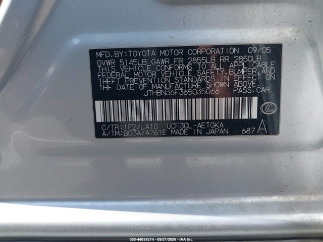 Aukcja sprzedaży 2006 Lexus Ls 430, vin: JTHBN36F365035066, numer aukcji: 46034274