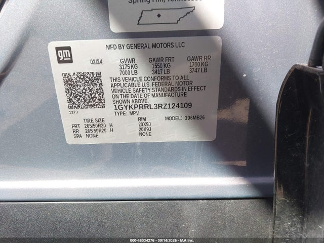 46034276 :رقم المزاد ، 1GYKPRRL3RZ124109 vin ، 2024 Cadillac Lyriq Luxury W/1sd مزاد بيع