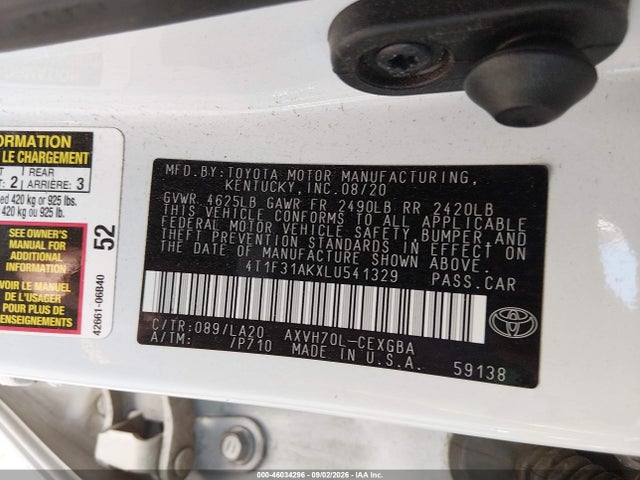 4T1F31AKXLU541329 Toyota Camry Xle Hybrid