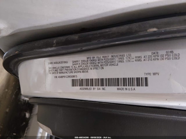 Aukcja sprzedaży 2006 Subaru Outback 2.5i, vin: 4S4BP61C266308675, numer aukcji: 46034306