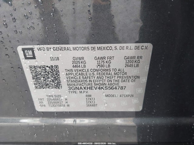 Продажа на аукционе авто 2019 Chevrolet Equinox Ls, vin: 3GNAXHEV4KS564787, номер лота: 46034330