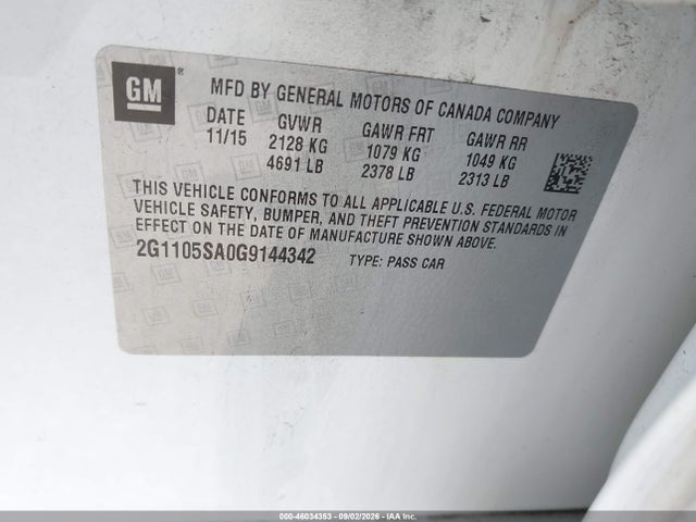 Aukcja sprzedaży 2016 Chevrolet Impala 1lt, vin: 2G1105SA0G9144342, numer aukcji: 46034353