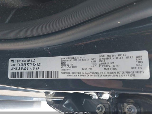 Продаж на аукціоні авто 2026 Ram 1500 Big Horn  4x4 5'7 Box, vin: 1C6SRFFP2TN404132, номер лоту: 46034358