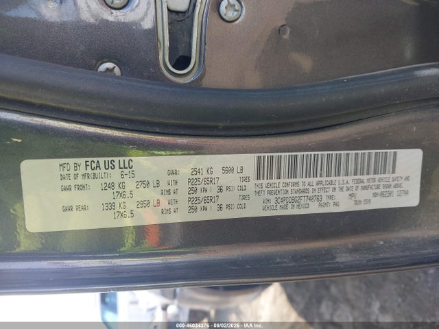 46034376 :رقم المزاد ، 3C4PDDBG2FT740763 vin ، 2015 Dodge Journey Sxt مزاد بيع