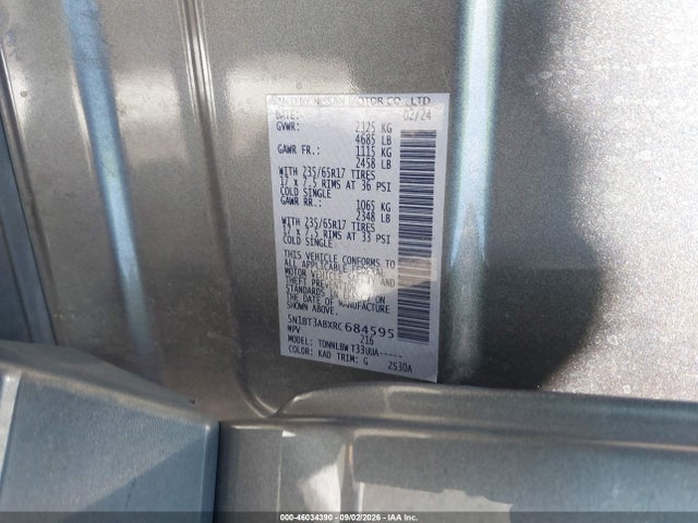 2024 Nissan Rogue S Intelligent Awd მანქანა იყიდება აუქციონზე, vin: 5N1BT3ABXRC684595, აუქციონის ნომერი: 46034390