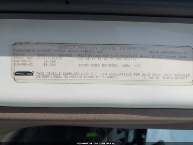Aukcja sprzedaży 2015 Freightliner Cascadia 125, vin: 3AKBGDDV6FDGG9088, numer aukcji: 46034393