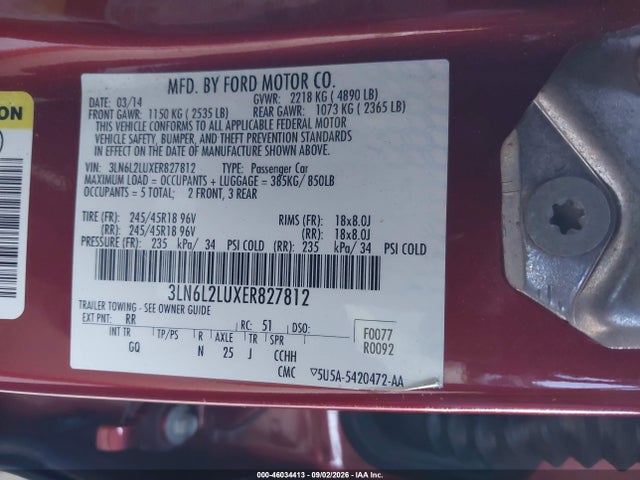Lincoln MKZ HYBRID 2014 3LN6L2LUXER827812 Image 9