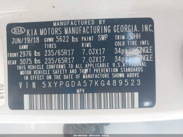 Продаж на аукціоні авто 2019 Kia Sorento 3.3l Lx, vin: 5XYPGDA57KG489523, номер лоту: 46034429