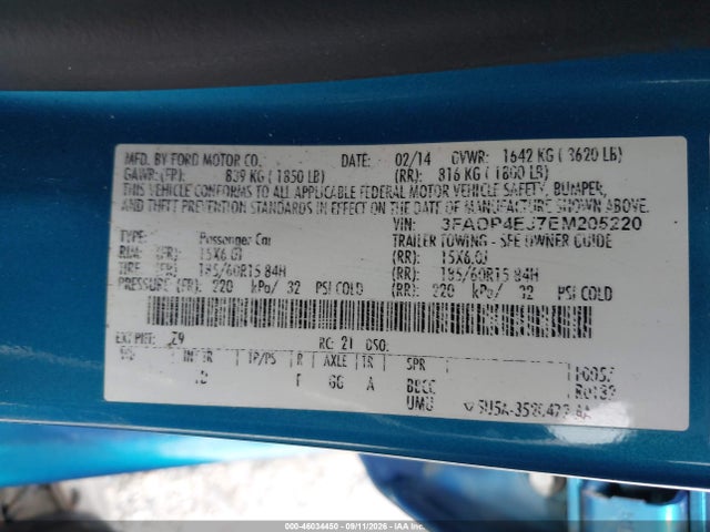 Продаж на аукціоні авто 2014 Ford Fiesta Se, vin: 3FADP4EJ7EM205220, номер лоту: 46034450