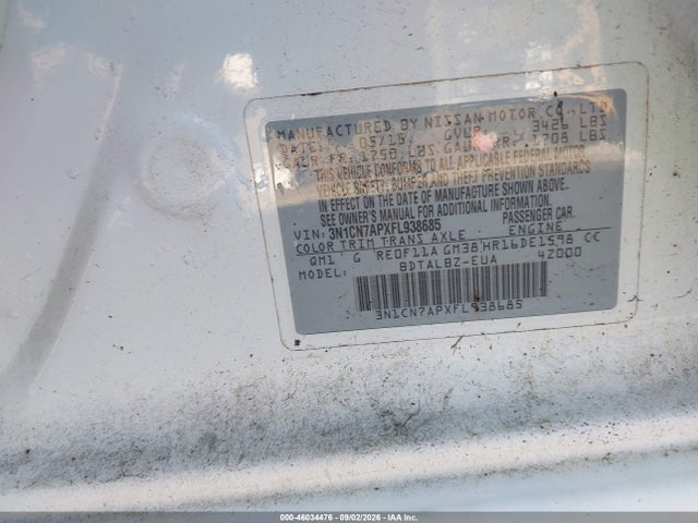 46034476 :رقم المزاد ، 3N1CN7APXFL938685 vin ، 2015 Nissan Versa 1.6 Sv مزاد بيع