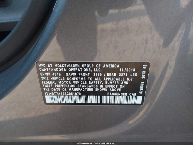 Aukcja sprzedaży 2014 Volkswagen Passat 1.8t Se, vin: 1VWBT7A38EC051072, numer aukcji: 46034491