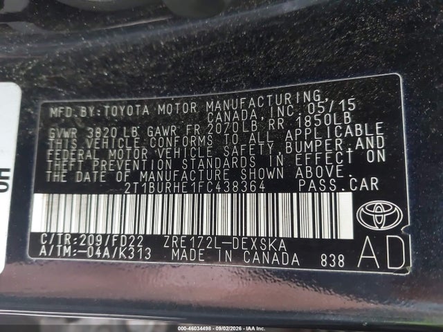 Продажа на аукционе авто 2015 Toyota Corolla S Plus, vin: 2T1BURHE1FC438364, номер лота: 46034498