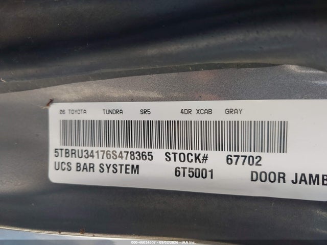 Продаж на аукціоні авто 2006 Toyota Tundra Sr5, vin: 5TBRU34176S478365, номер лоту: 46034507