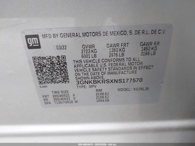 Продажа на аукционе авто 2022 Chevrolet Blazer Awd Rs, vin: 3GNKBKRSXNS177570, номер лота: 46034512