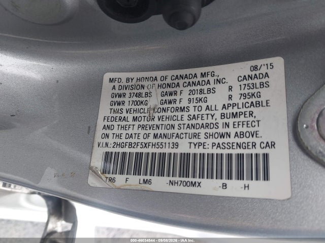 Honda Civic Lx 2015 2HGFB2F5XFH551139 Image 9
