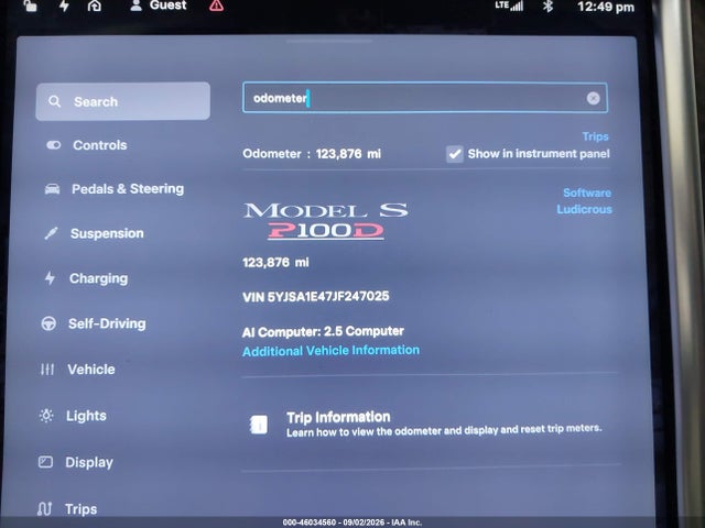 46034560 :رقم المزاد ، 5YJSA1E47JF247025 vin ، 2018 Tesla Model S 100d/75d/p100d مزاد بيع