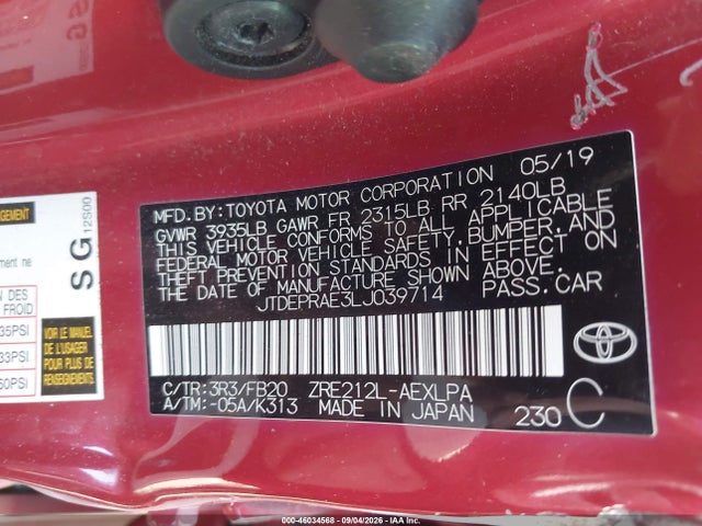 Toyota COROLLA LE 2020 JTDEPRAE3LJ039714 Image 9