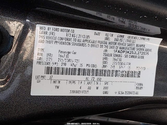 Продаж на аукціоні авто 2018 Ford Focus Se, vin: 1FADP3K20JL272535, номер лоту: 46034571