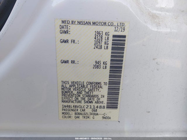 Продаж на аукціоні авто 2020 Nissan Altima S Fwd, vin: 1N4BL4BV1LC211488, номер лоту: 46034613