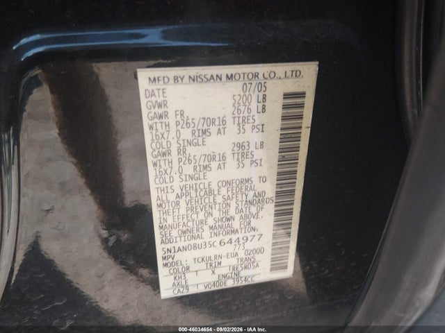 Aukcja sprzedaży 2005 Nissan Xterra S, vin: 5N1AN08U35C644977, numer aukcji: 46034654