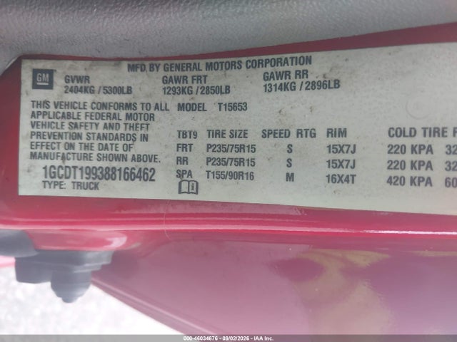 Aukcja sprzedaży 2008 Chevrolet Colorado Ls, vin: 1GCDT199388166462, numer aukcji: 46034676