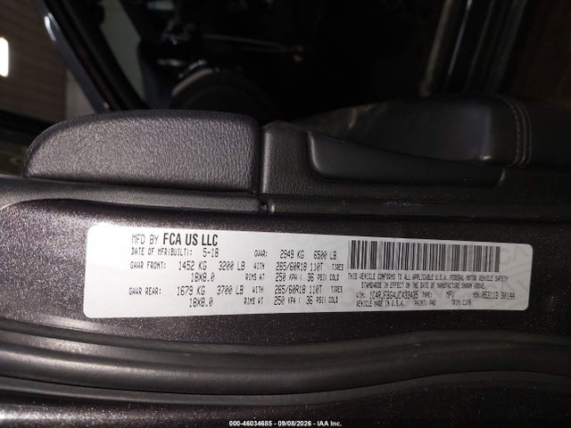 46034685 :رقم المزاد ، 1C4RJFBG4JC433435 vin ، 2018 Jeep Grand Cherokee Limited 4x4 مزاد بيع
