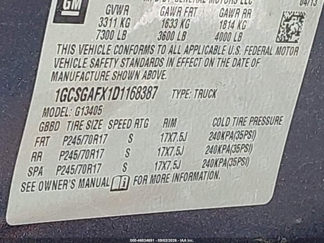 Aukcja sprzedaży 2013 Chevrolet Express 1500 Work Van, vin: 1GCSGAFX1D1168387, numer aukcji: 46034691