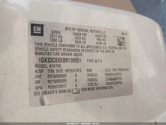 Продаж на аукціоні авто 2011 Gmc Yukon Slt, vin: 1GKS2CE0XBR138631, номер лоту: 46034727