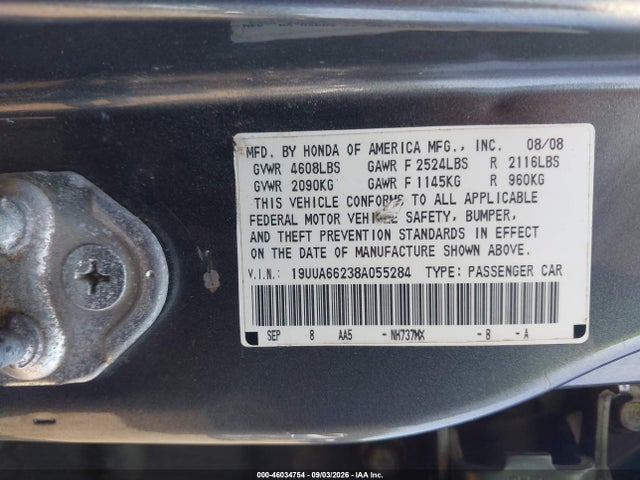 Продаж на аукціоні авто 2008 Acura Tl 3.2, vin: 19UUA66238A055284, номер лоту: 46034754