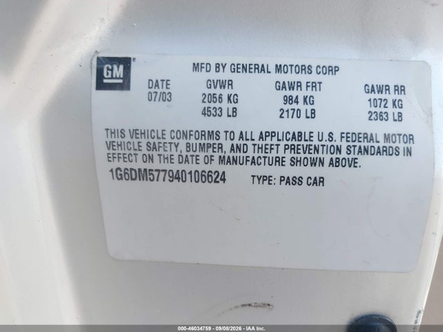 46034759 :رقم المزاد ، 1G6DM577940106624 vin ، 2004 Cadillac Cts Standard مزاد بيع