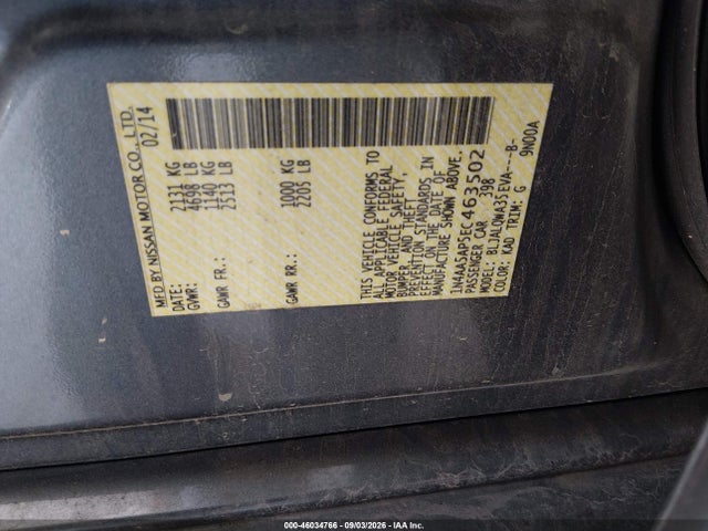 Продажа на аукционе авто 2014 Nissan Maxima 3.5 S/3.5 Sv, vin: 1N4AA5AP5EC463502, номер лота: 46034766