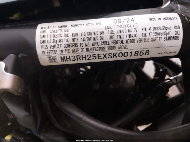 2025 Yamaha Yfz320 A მანქანა იყიდება აუქციონზე, vin: MH3RH25EXSK001858, აუქციონის ნომერი: 46034775
