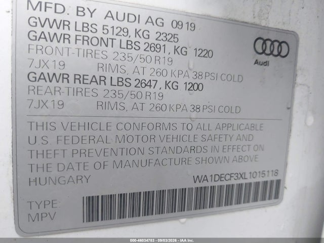 Продаж на аукціоні авто 2020 Audi Q3 Premium 45 Tfsi S Line Quattro Tiptronic, vin: WA1DECF3XL1015118, номер лоту: 46034783