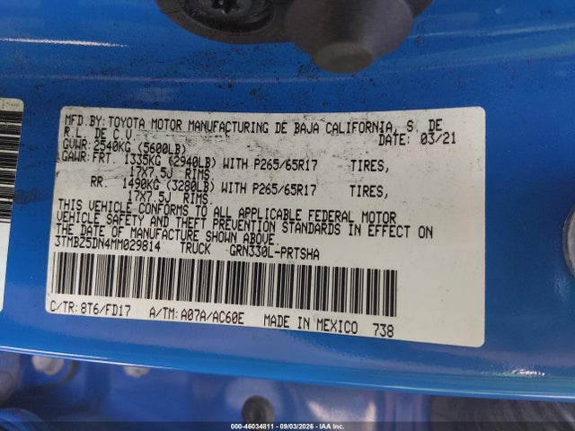 2021 Toyota Tacoma Trd Sport მანქანა იყიდება აუქციონზე, vin: 3TMBZ5DN4MM029814, აუქციონის ნომერი: 46034811