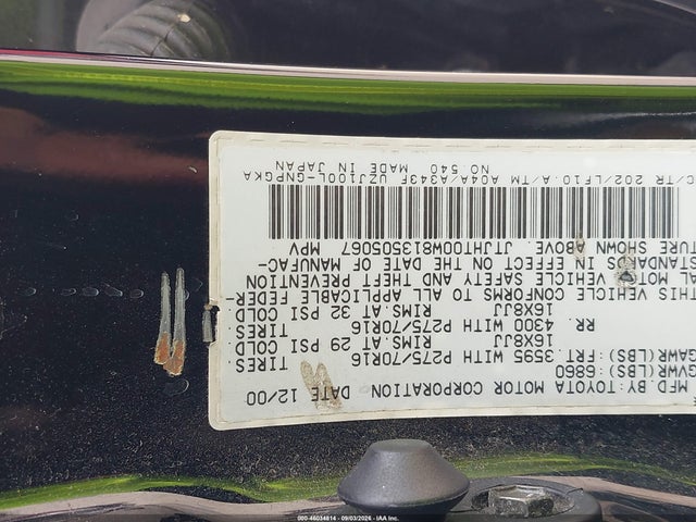 Aukcja sprzedaży 2001 Lexus Lx 470, vin: JTJHT00W813505067, numer aukcji: 46034814