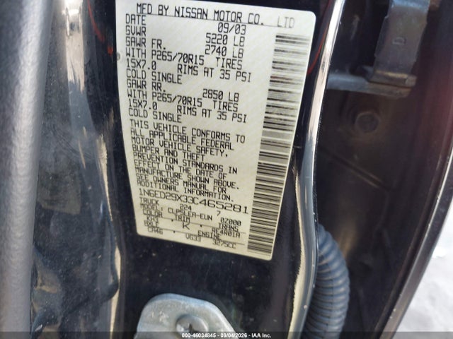 Продажа на аукционе авто 2003 Nissan Frontier Xe-v6, vin: 1N6ED29X33C465281, номер лота: 46034845