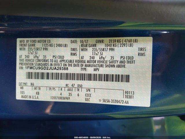 Продажа на аукционе авто 2018 Ford Escape Se, vin: 1FMCU9GD2JUA29388, номер лота: 46034855