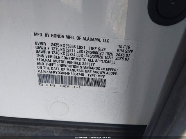 Aukcja sprzedaży 2017 Acura Mdx Advance Package, vin: 5FRYD3H84HB004745, numer aukcji: 46034867