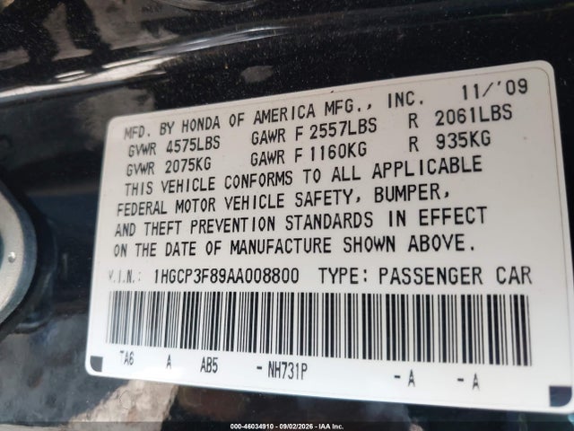 Aukcja sprzedaży 2010 Honda Accord 3.5 Ex-l, vin: 1HGCP3F89AA008800, numer aukcji: 46034910