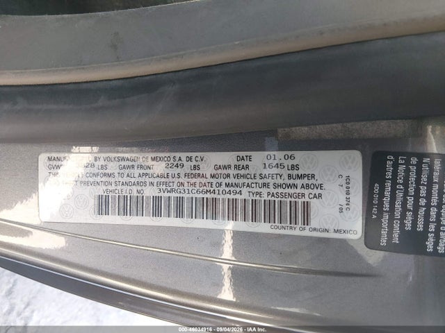 2006 Volkswagen New Beetle 2.5 მანქანა იყიდება აუქციონზე, vin: 3VWRG31C66M410494, აუქციონის ნომერი: 46034916