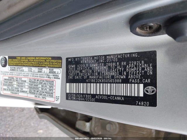 2005 Toyota Camry Le მანქანა იყიდება აუქციონზე, vin: 4T1BE32K85U565988, აუქციონის ნომერი: 46034921